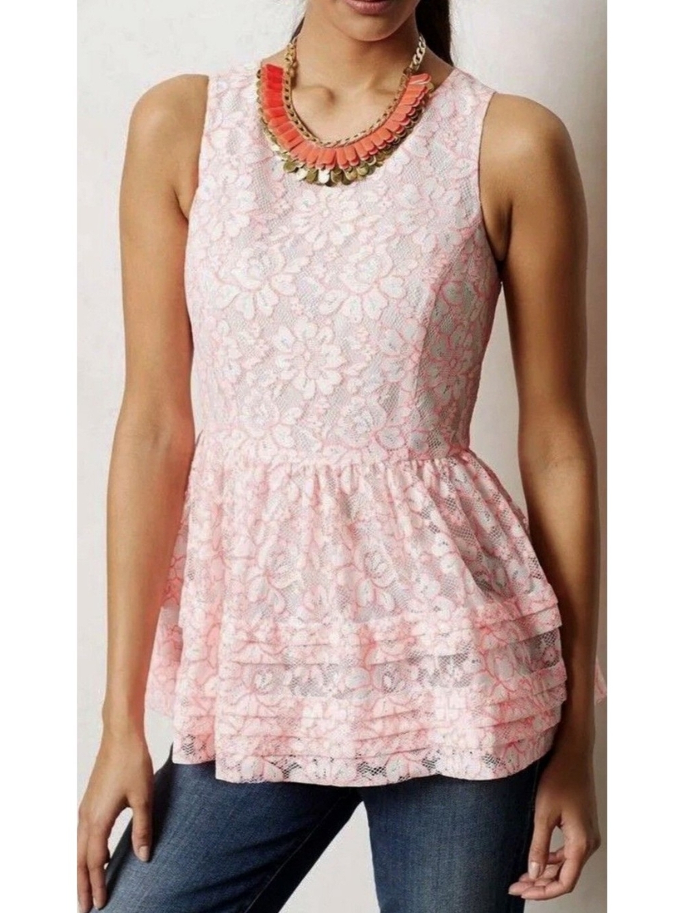 Moulinette Soeurs Kismet Pink Lace Peplum Top